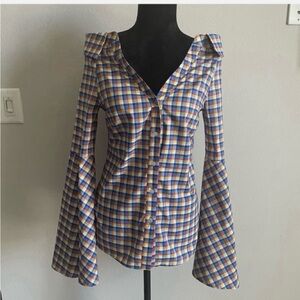 Caroline Constas Multicolor Checkered Button-Down Shirt